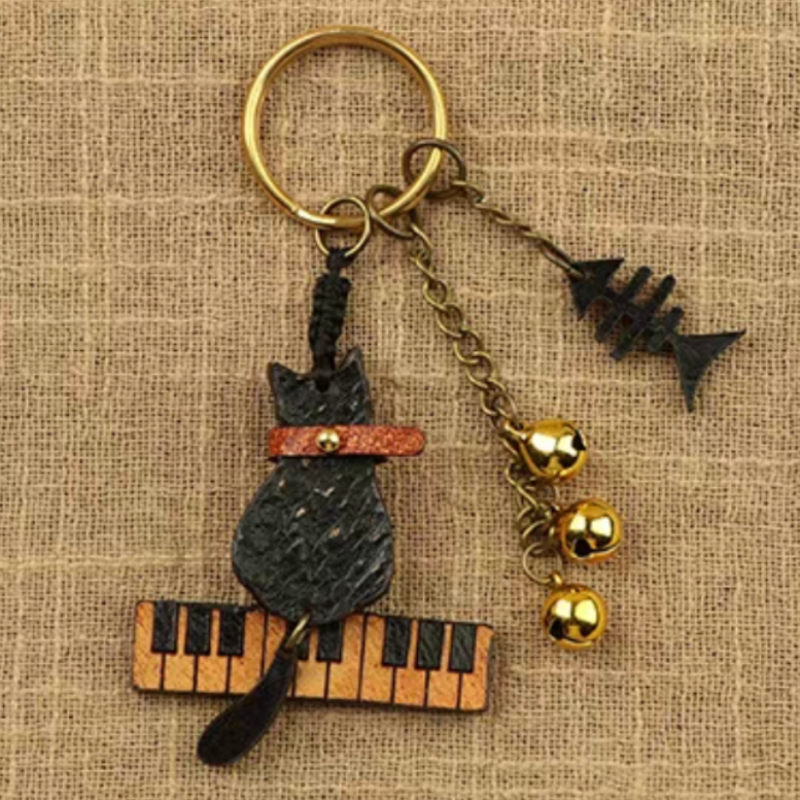Fishbone Cat Bell Bag Charm
