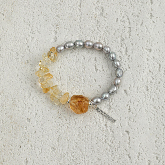 Citrine Gray Pearl Sterling Silver Bracelet