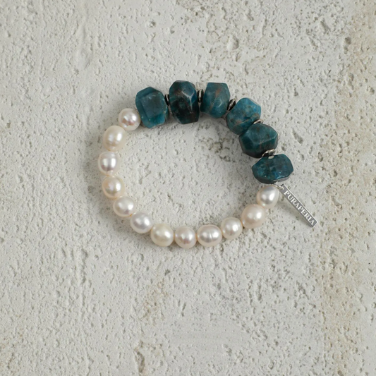 Blue Apatite and Textured Pearl Bracelet