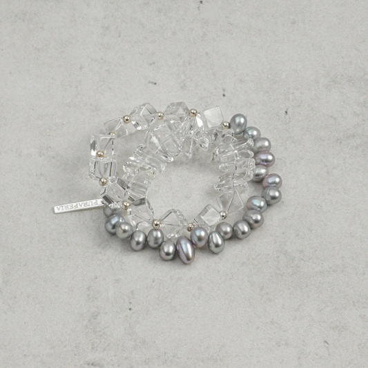 Natural Crystal & Baroque Pearls Double Wrap Bracelet